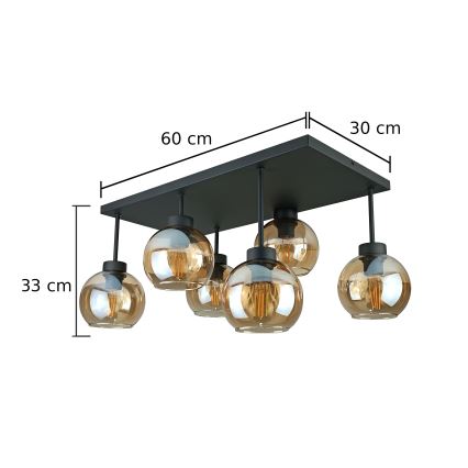 Полилей за повърхностен монтаж NESSA 6xE27/60W/230V черен/опушен бежов