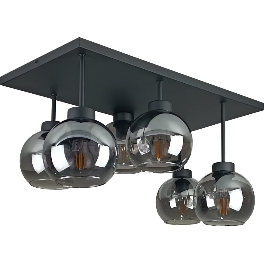 Полилей за повърхностен монтаж NESSA 6xE27/60W/230V черен/опушен черен