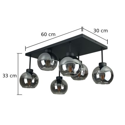 Полилей за повърхностен монтаж NESSA 6xE27/60W/230V черен/опушен черен