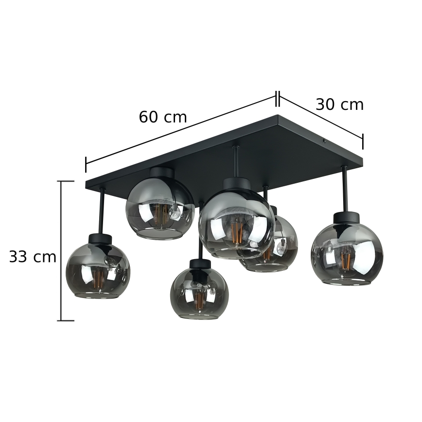 Полилей за повърхностен монтаж NESSA 6xE27/60W/230V черен/опушен черен