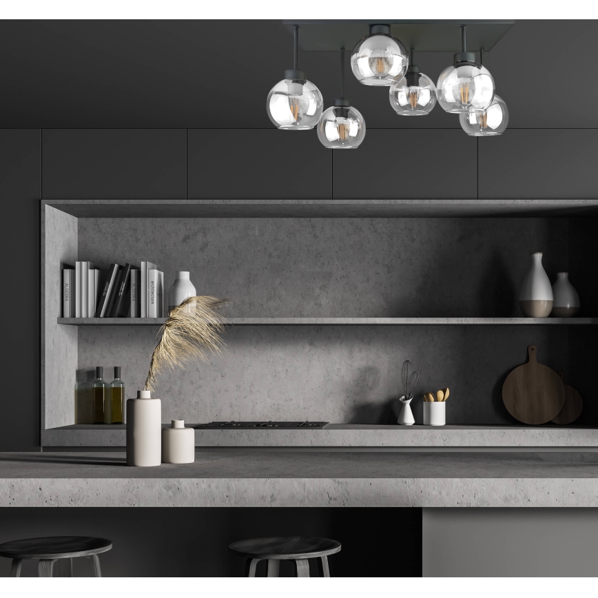 Полилей за повърхностен монтаж NESSA 6xE27/60W/230V черен/прозрачен