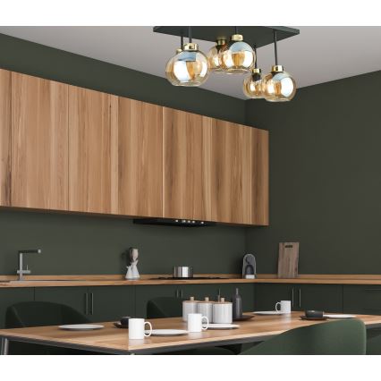 Полилей за повърхностен монтаж NESSA 6xE27/60W/230V черен/златист/опушен бежов