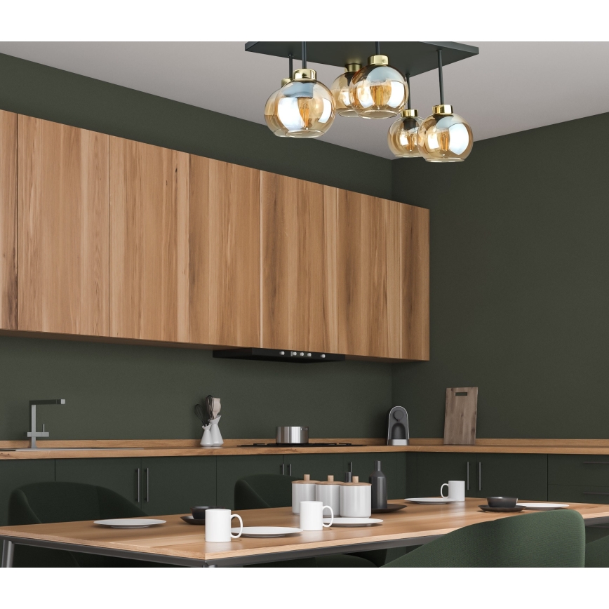 Полилей за повърхностен монтаж NESSA 6xE27/60W/230V черен/златист/опушен бежов