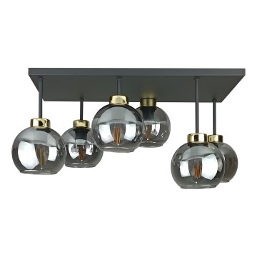 Полилей за повърхностен монтаж NESSA 6xE27/60W/230V черен/златист/опушен черен