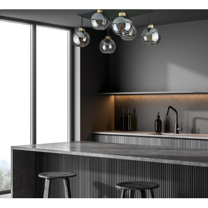 Полилей за повърхностен монтаж NESSA 6xE27/60W/230V черен/златист/опушен черен