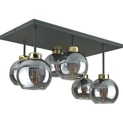 Полилей за повърхностен монтаж NESSA 6xE27/60W/230V черен/златист/опушен черен