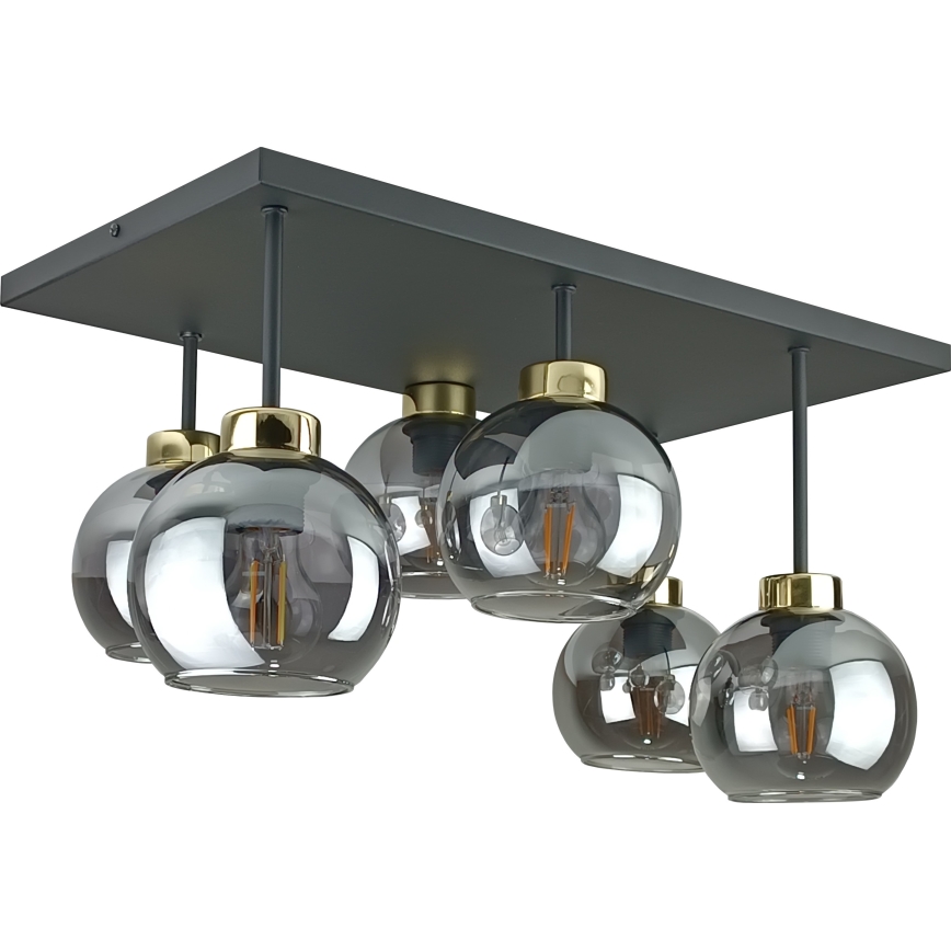 Полилей за повърхностен монтаж NESSA 6xE27/60W/230V черен/златист/опушен черен