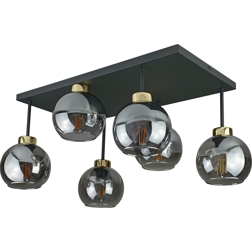 Полилей за повърхностен монтаж NESSA 6xE27/60W/230V черен/златист/опушен черен