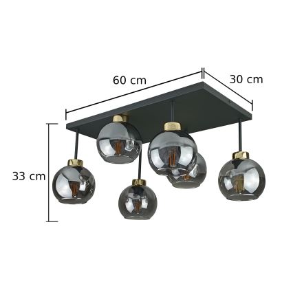 Полилей за повърхностен монтаж NESSA 6xE27/60W/230V черен/златист/опушен черен