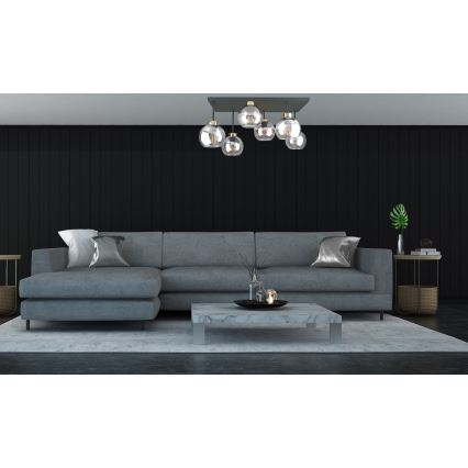 Полилей за повърхностен монтаж NESSA 6xE27/60W/230V черен/златист/прозрачен