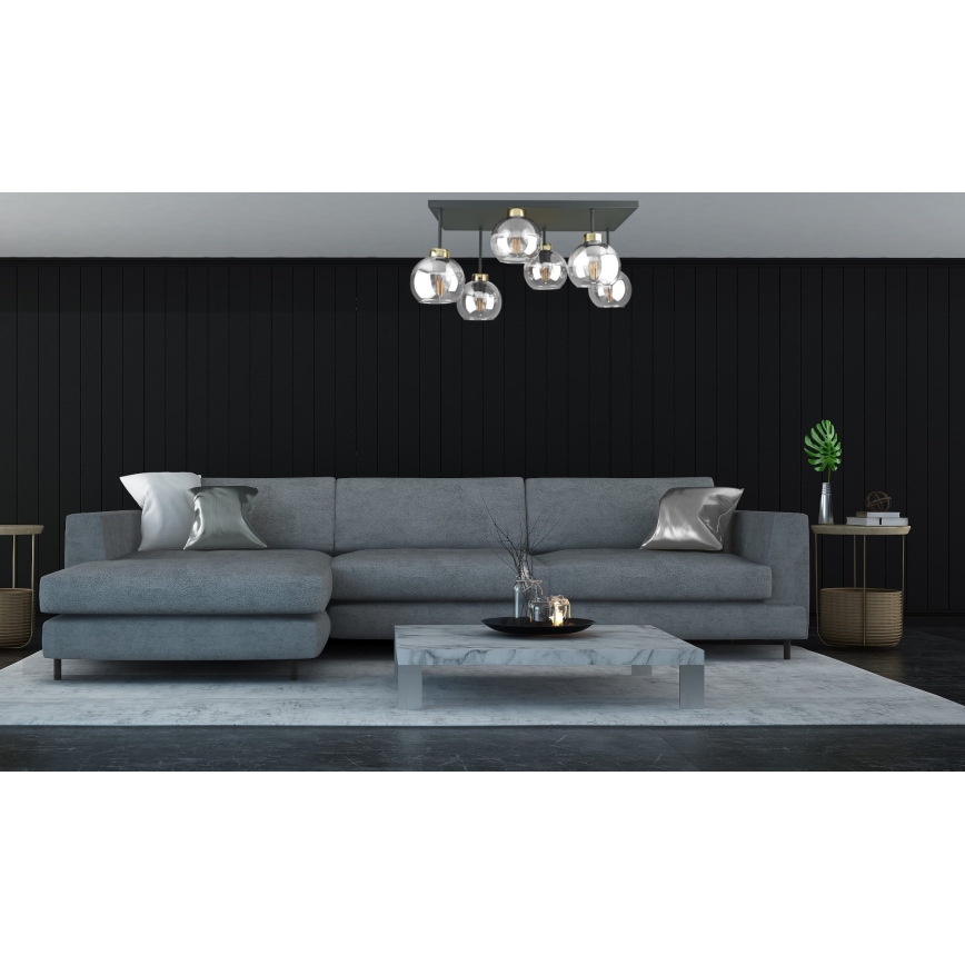 Полилей за повърхностен монтаж NESSA 6xE27/60W/230V черен/златист/прозрачен