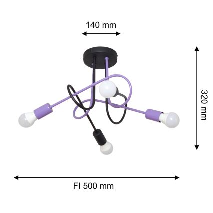 Полилей за повърхностен монтаж OXFORD 4xE27/15W/230V черен/лилава