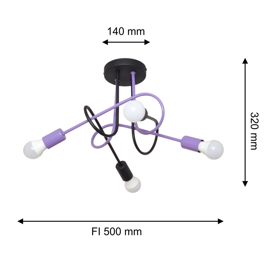 Полилей за повърхностен монтаж OXFORD 4xE27/15W/230V черен/лилава
