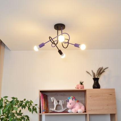 Полилей за повърхностен монтаж OXFORD 4xE27/15W/230V черен/лилава