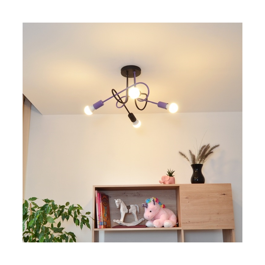 Полилей за повърхностен монтаж OXFORD 4xE27/15W/230V черен/лилава