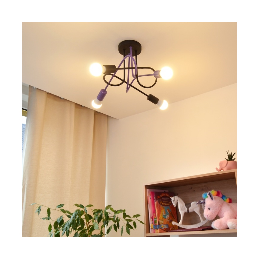 Полилей за повърхностен монтаж OXFORD 4xE27/15W/230V черен/лилава