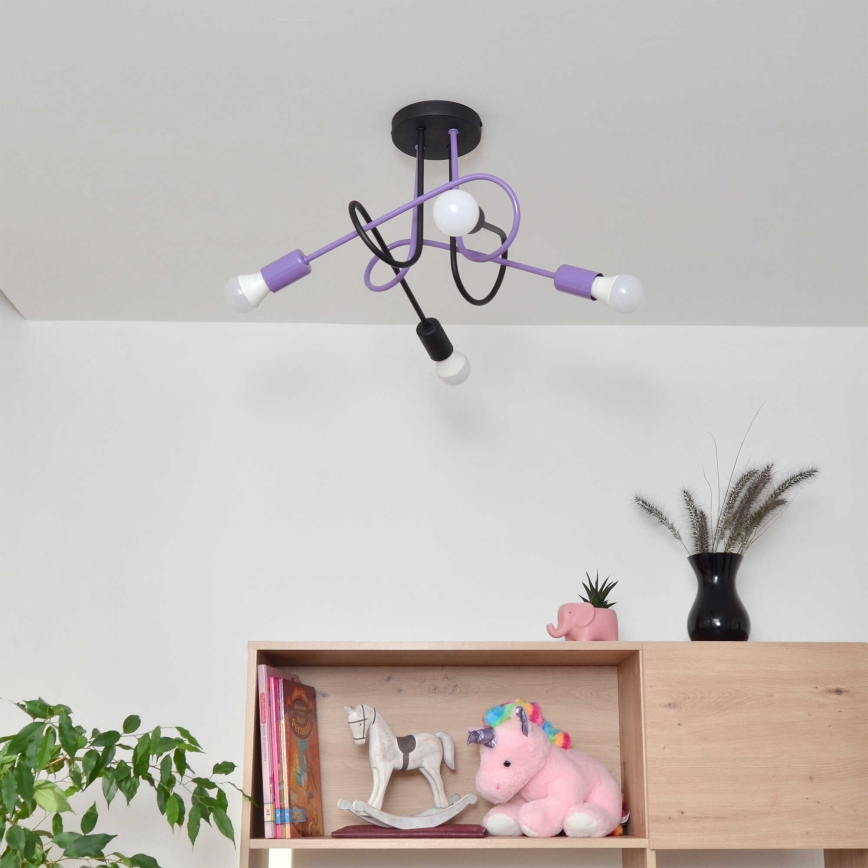 Полилей за повърхностен монтаж OXFORD 4xE27/15W/230V черен/лилава