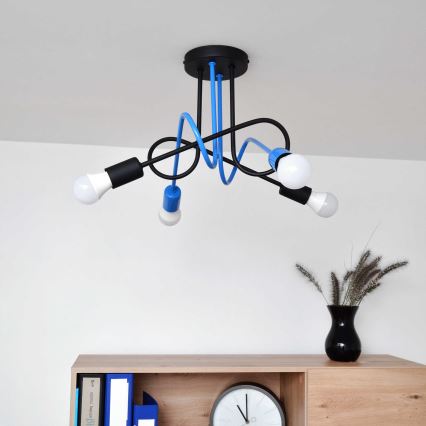 Полилей за повърхностен монтаж OXFORD 4xE27/15W/230V черен/син