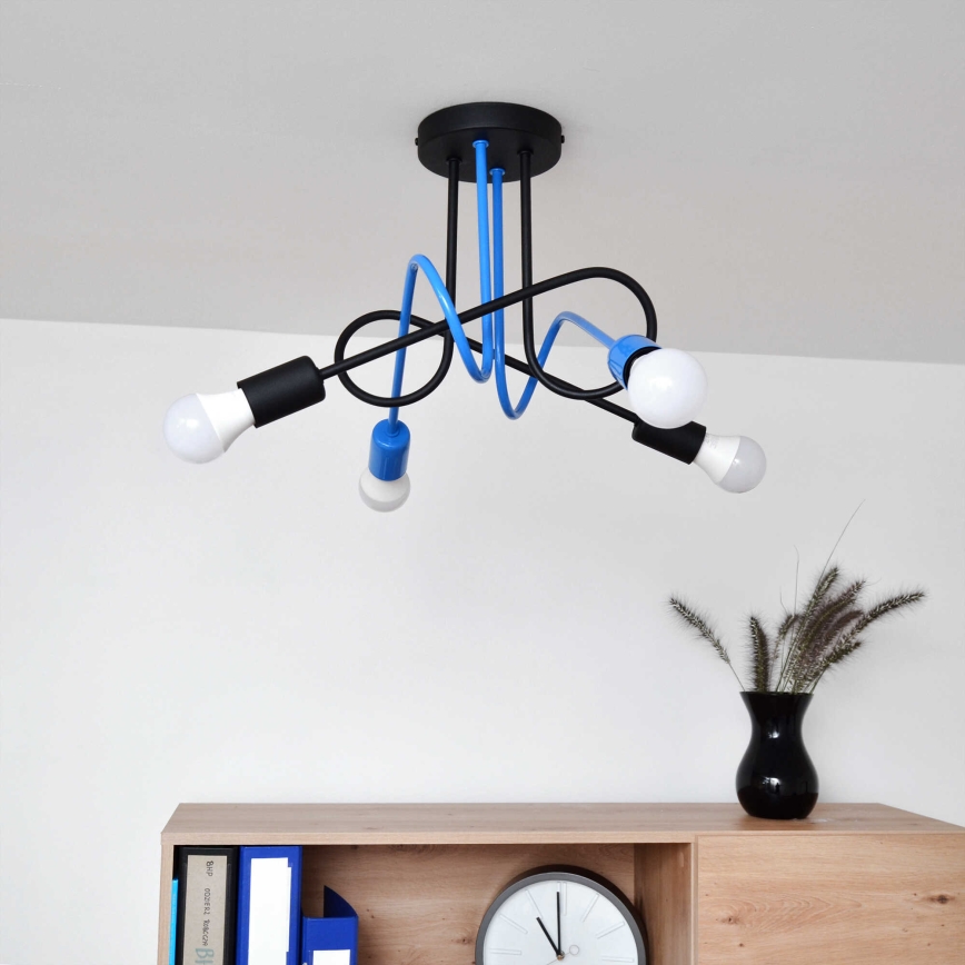 Полилей за повърхностен монтаж OXFORD 4xE27/15W/230V черен/син