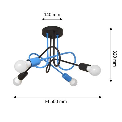 Полилей за повърхностен монтаж OXFORD 4xE27/15W/230V черен/син