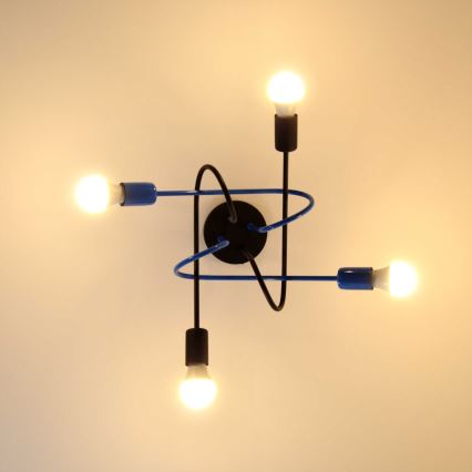 Полилей за повърхностен монтаж OXFORD 4xE27/15W/230V черен/син