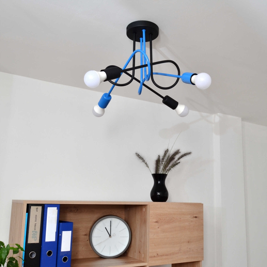 Полилей за повърхностен монтаж OXFORD 4xE27/15W/230V черен/син