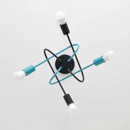 Полилей за повърхностен монтаж OXFORD 4xE27/15W/230V черен/тюркоаз