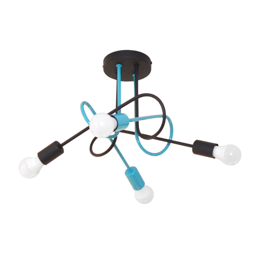 Полилей за повърхностен монтаж OXFORD 4xE27/15W/230V черен/тюркоаз