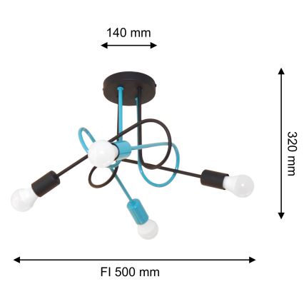 Полилей за повърхностен монтаж OXFORD 4xE27/15W/230V черен/тюркоаз