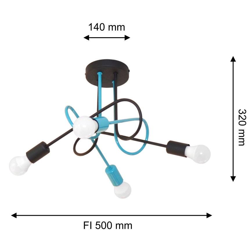 Полилей за повърхностен монтаж OXFORD 4xE27/15W/230V черен/тюркоаз