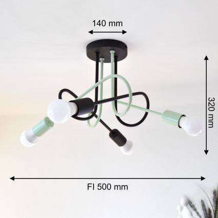 Полилей за повърхностен монтаж OXFORD 4xE27/15W/230V черен/зелен