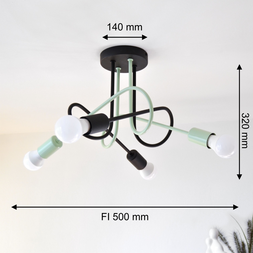 Полилей за повърхностен монтаж OXFORD 4xE27/15W/230V черен/зелен
