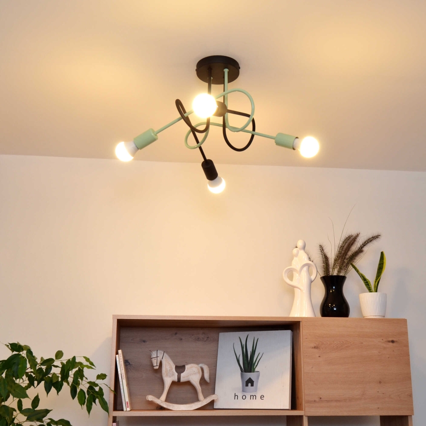 Полилей за повърхностен монтаж OXFORD 4xE27/15W/230V черен/зелен