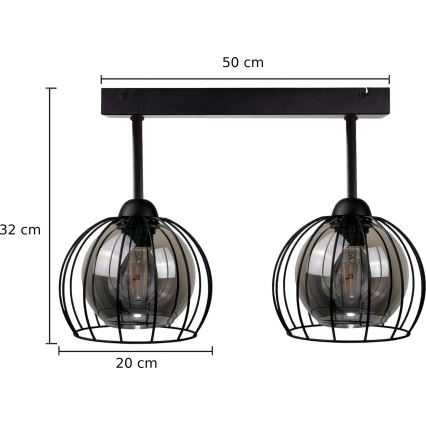 Полилей за повърхностен монтаж SOLO BLACK 2xE27/60W/230V