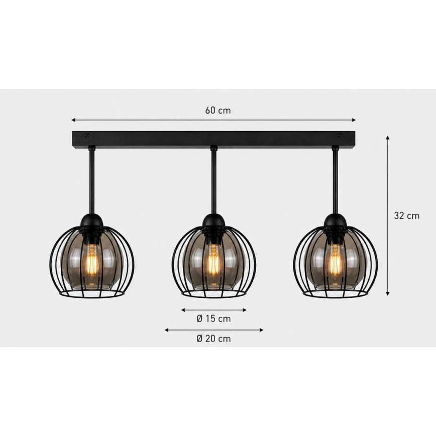 Полилей за повърхностен монтаж SOLO BLACK 3xE27/60W/230V