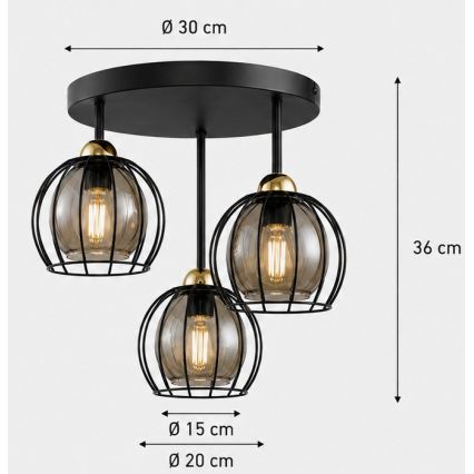 Полилей за повърхностен монтаж SOLO BLACK 3xE27/60W/230V Ø 30 см черен/златист