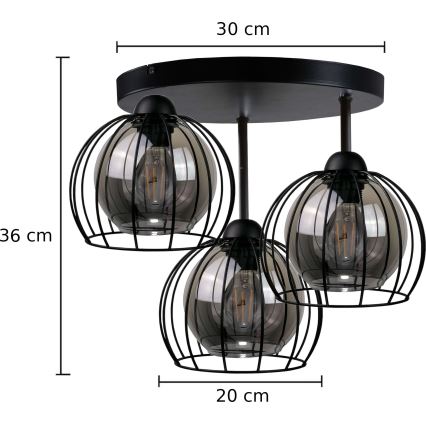 Полилей за повърхностен монтаж SOLO BLACK 3xE27/60W/230V Ø 30 см
