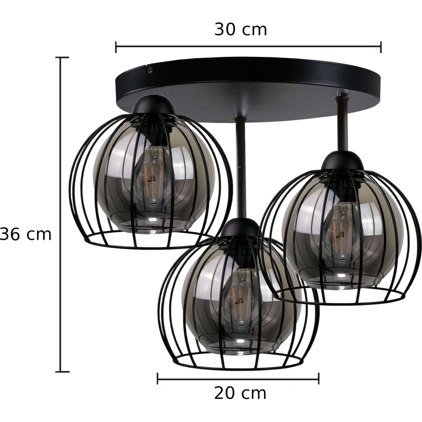 Полилей за повърхностен монтаж SOLO BLACK 3xE27/60W/230V Ø 30 см