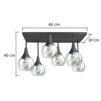 Полилей за повърхностен монтаж SOMA 6xE27/60W/230V черен/прозрачен