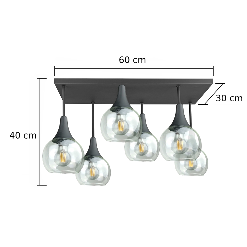 Полилей за повърхностен монтаж SOMA 6xE27/60W/230V черен/прозрачен