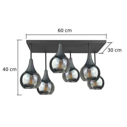Полилей за повърхностен монтаж SOMA 6xE27/60W/230V черен/опушен черен