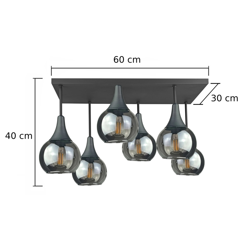 Полилей за повърхностен монтаж SOMA 6xE27/60W/230V черен/опушен черен