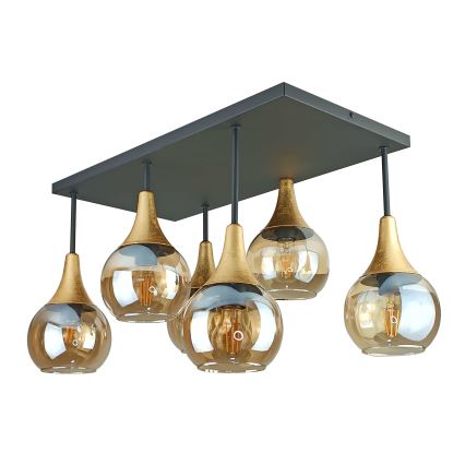 Полилей за повърхностен монтаж SOMA 6xE27/60W/230V черен/златист/опушен бежов