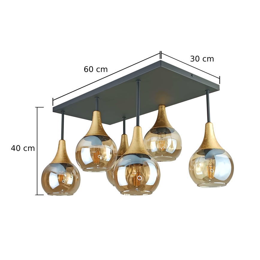 Полилей за повърхностен монтаж SOMA 6xE27/60W/230V черен/златист/опушен бежов
