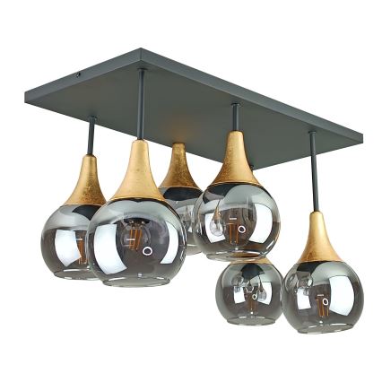 Полилей за повърхностен монтаж SOMA 6xE27/60W/230V черен/златист/опушен черен