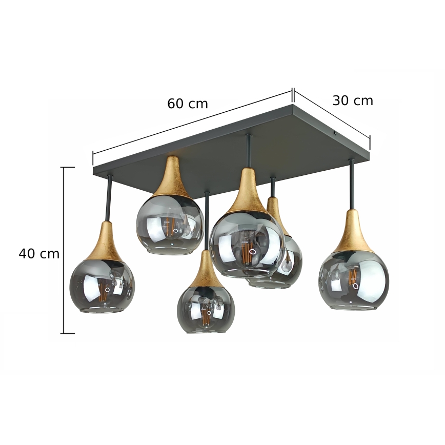 Полилей за повърхностен монтаж SOMA 6xE27/60W/230V черен/златист/опушен черен