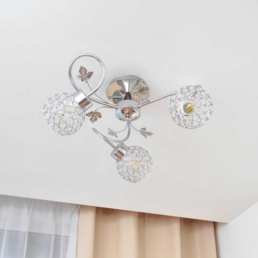 Полилей за повърхностен монтаж SOPHIA 3xE27/15W/230V лъскав хром/прозрачен
