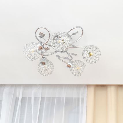 Полилей за повърхностен монтаж SOPHIA 5xE27/15W/230V лъскав хром/прозрачен