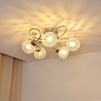 Полилей за повърхностен монтаж SOPHIA 5xE27/15W/230V лъскав хром/прозрачен