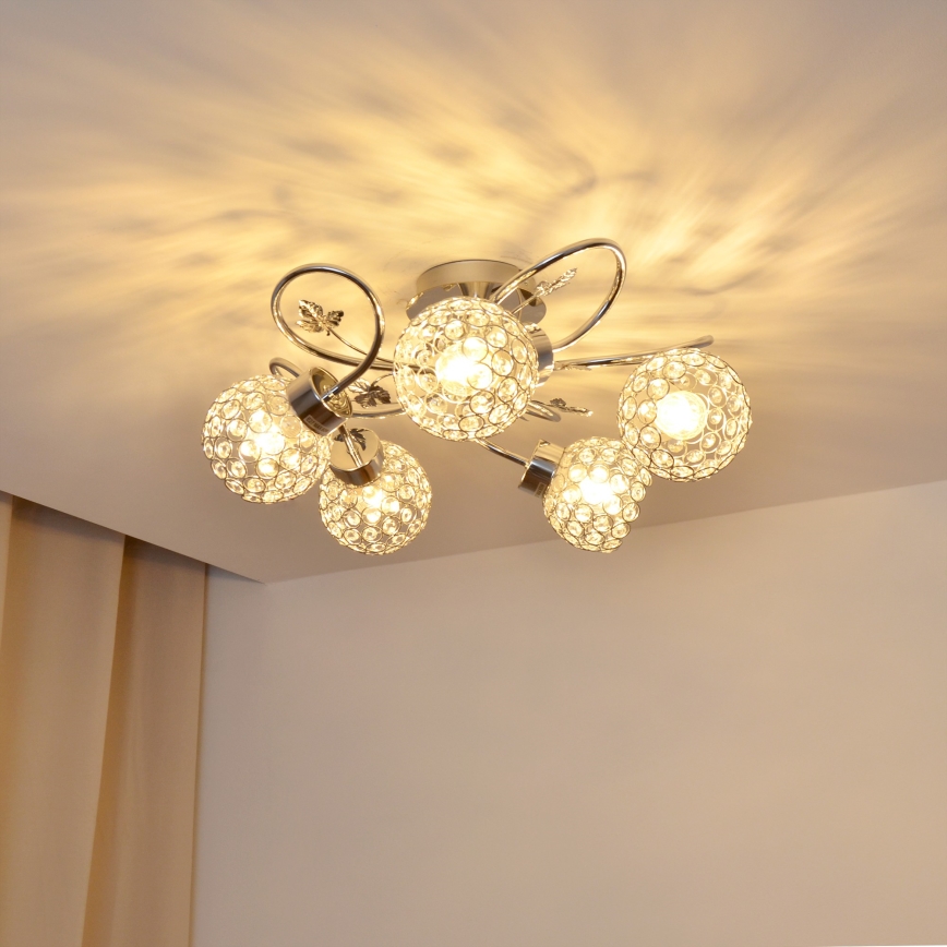 Полилей за повърхностен монтаж SOPHIA 5xE27/15W/230V лъскав хром/прозрачен